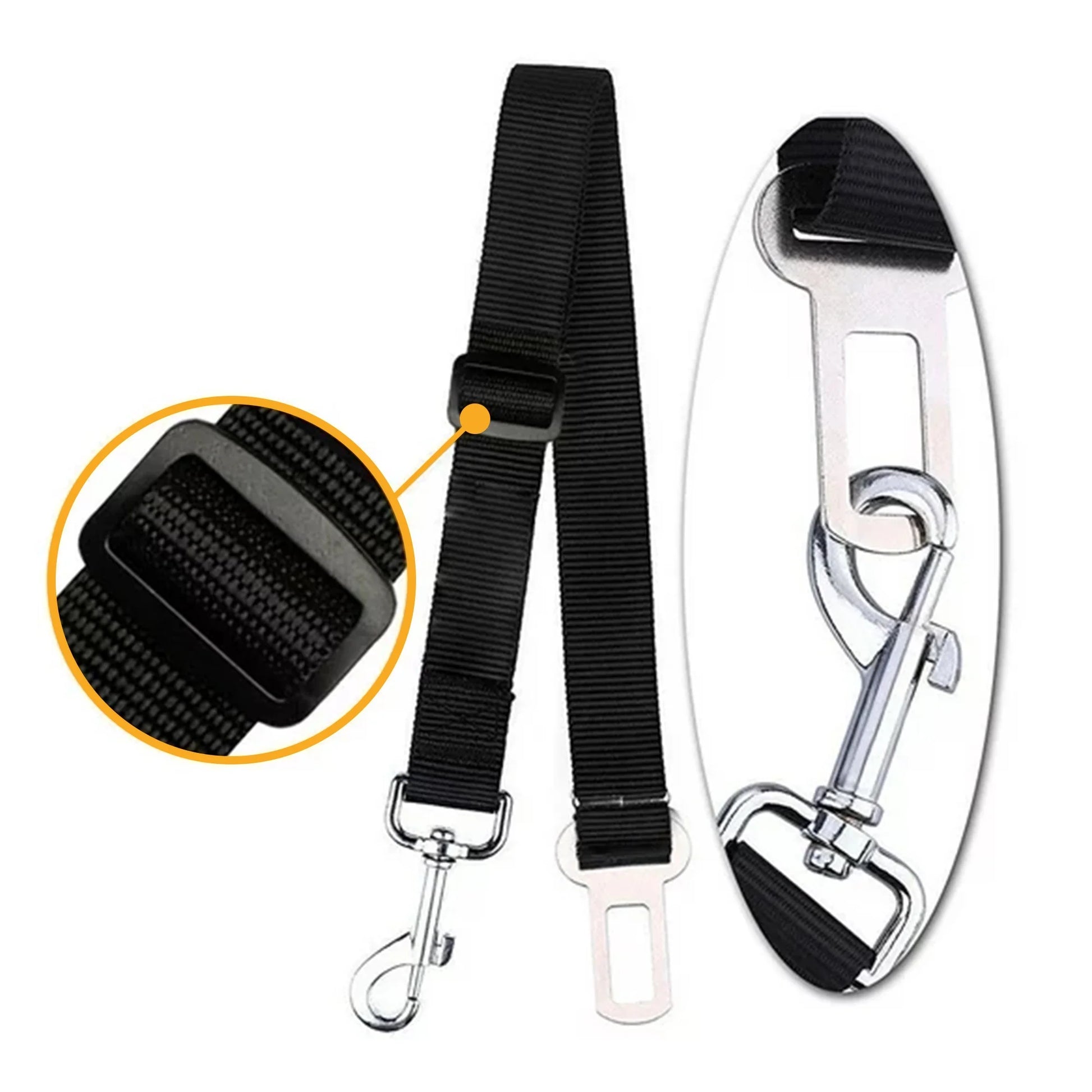 Adjustable Pet Car Seat Belts (2-Pack) - Vehicle Safety Harness for Dogs & Cats, Black Nylon