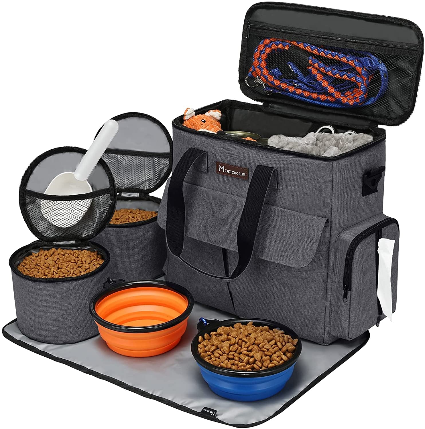 "Airline-Approved Pet Travel Bag for Dogs & Cats | Complete Weekend Set with Multi-Function Pockets, Food Containers, Collapsible Bowls, and Feeding Mat