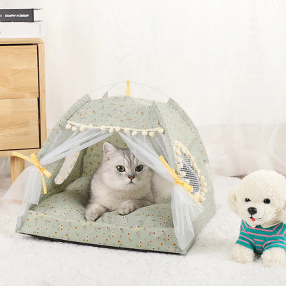 Warm Pet Tent Bed for Cats - Cozy Clamshell House with Cushions, Sofa Basket for Winter, Cat Furniture & Accessories