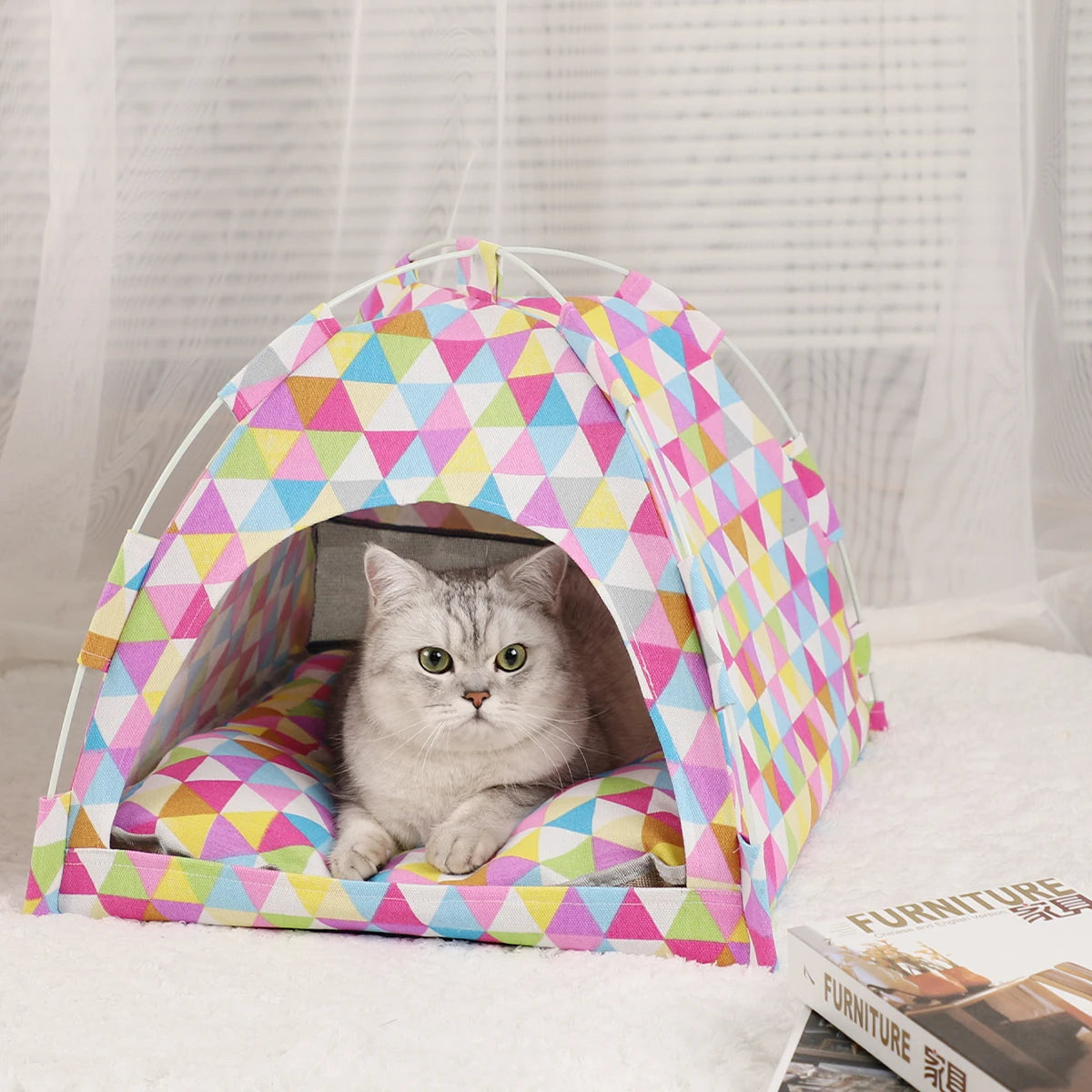 Warm Pet Tent Bed for Cats - Cozy Clamshell House with Cushions, Sofa Basket for Winter, Cat Furniture & Accessories