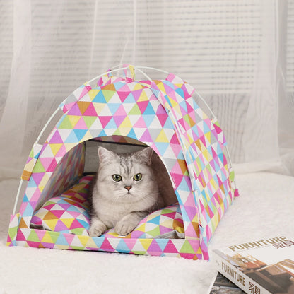 Warm Pet Tent Bed for Cats - Cozy Clamshell House with Cushions, Sofa Basket for Winter, Cat Furniture & Accessories