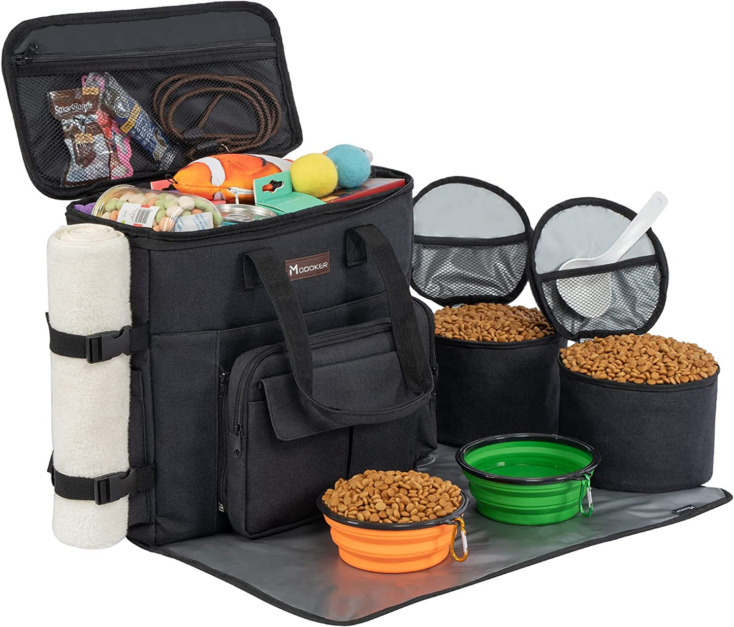 "Airline-Approved Pet Travel Bag for Dogs & Cats | Complete Weekend Set with Multi-Function Pockets, Food Containers, Collapsible Bowls, and Feeding Mat