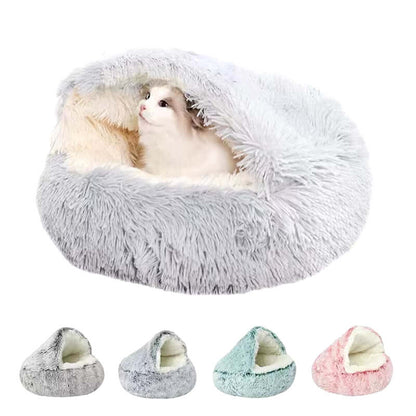 Winter Plush Pet Cat Bed | 2-in-1 Cat Cushion House & Warm Sleep Bag for Small Dogs and Cats