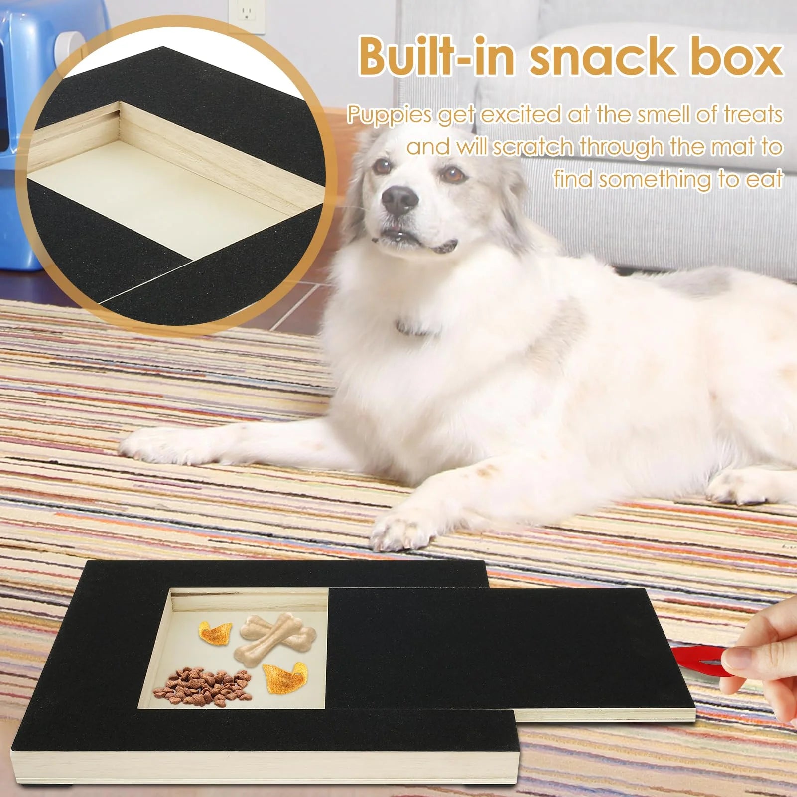 Dog Nail Scratching Board with Treat Box, Free Replacement File, Handle, and Anti-Slip Pads