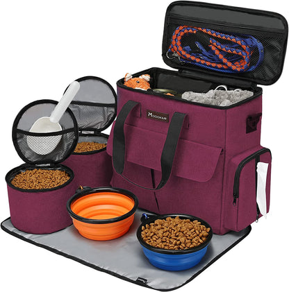 "Airline-Approved Pet Travel Bag for Dogs & Cats | Complete Weekend Set with Multi-Function Pockets, Food Containers, Collapsible Bowls, and Feeding Mat