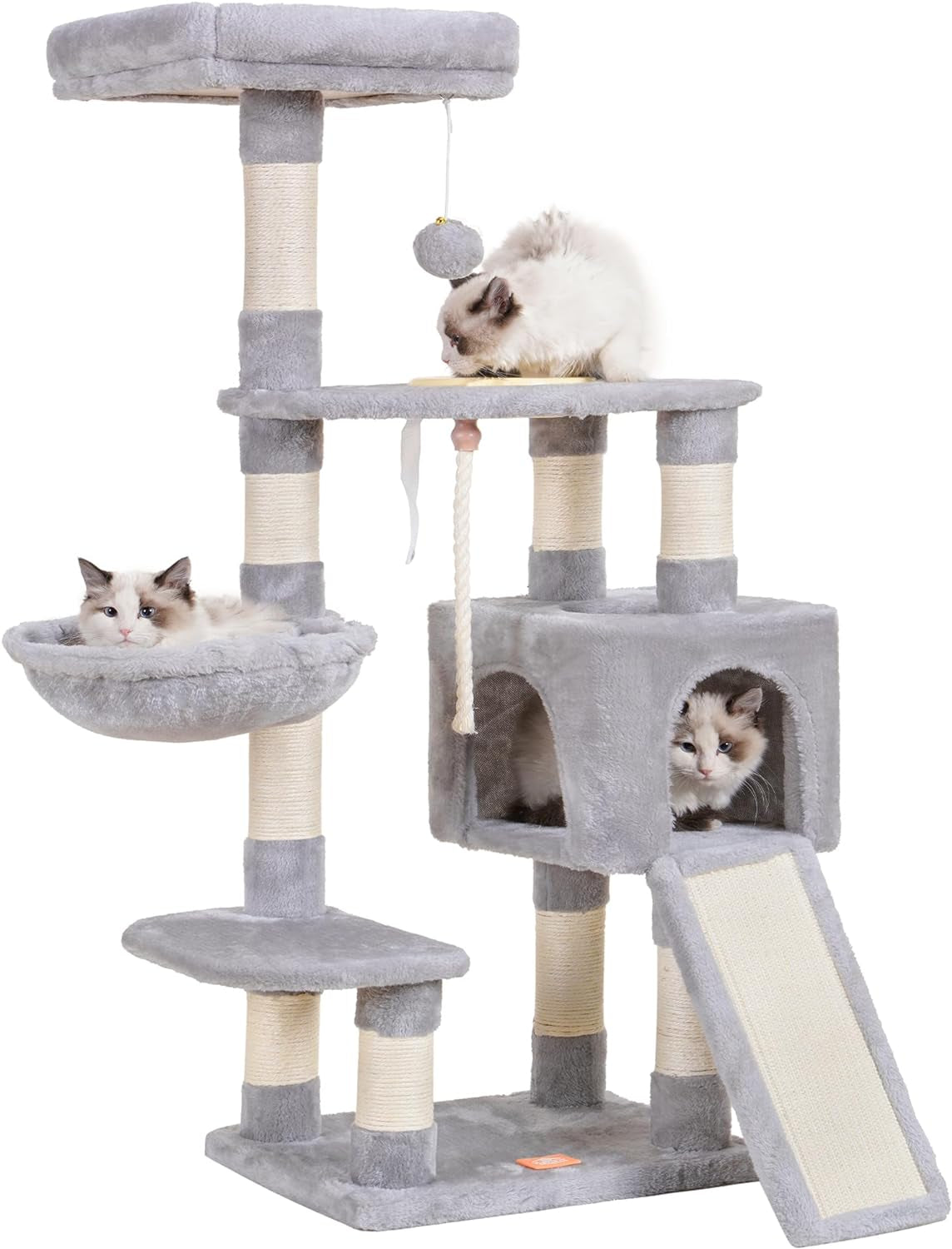  Multi-Level Cat Tree Tower with Scratching Board & Feeding Bowl - Indoor Cat Furniture Condo