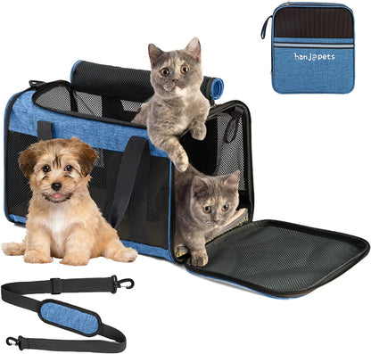 Large Soft-Sided Cat Carrier – Portable, Breathable Mesh, Foldable, Top-Loading, Holds Up to 20 lbs, Fits 2 Cats