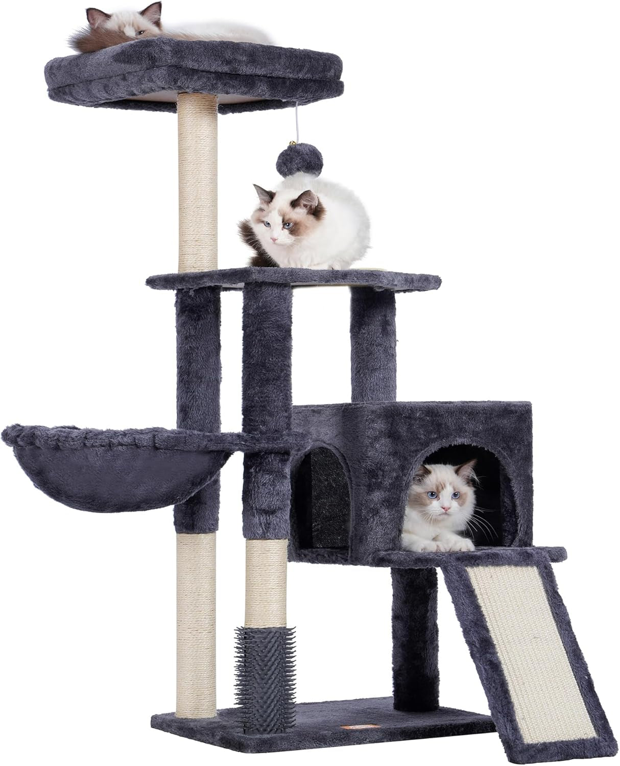  Multi-Level Cat Tree Tower with Scratching Board & Feeding Bowl - Indoor Cat Furniture Condo