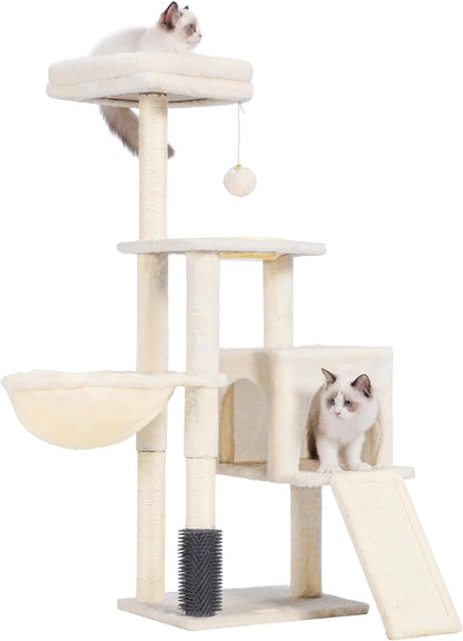  Multi-Level Cat Tree Tower with Scratching Board & Feeding Bowl - Indoor Cat Furniture Condo