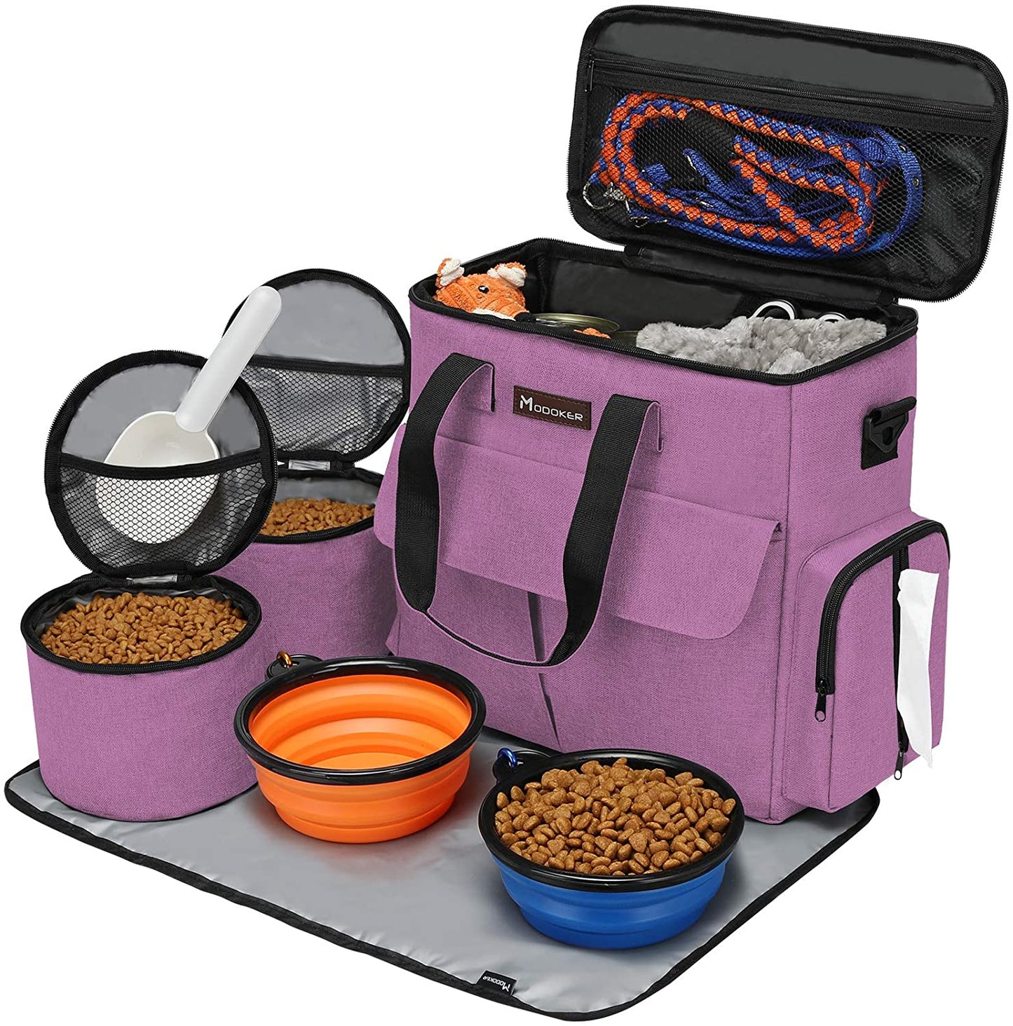 "Airline-Approved Pet Travel Bag for Dogs & Cats | Complete Weekend Set with Multi-Function Pockets, Food Containers, Collapsible Bowls, and Feeding Mat