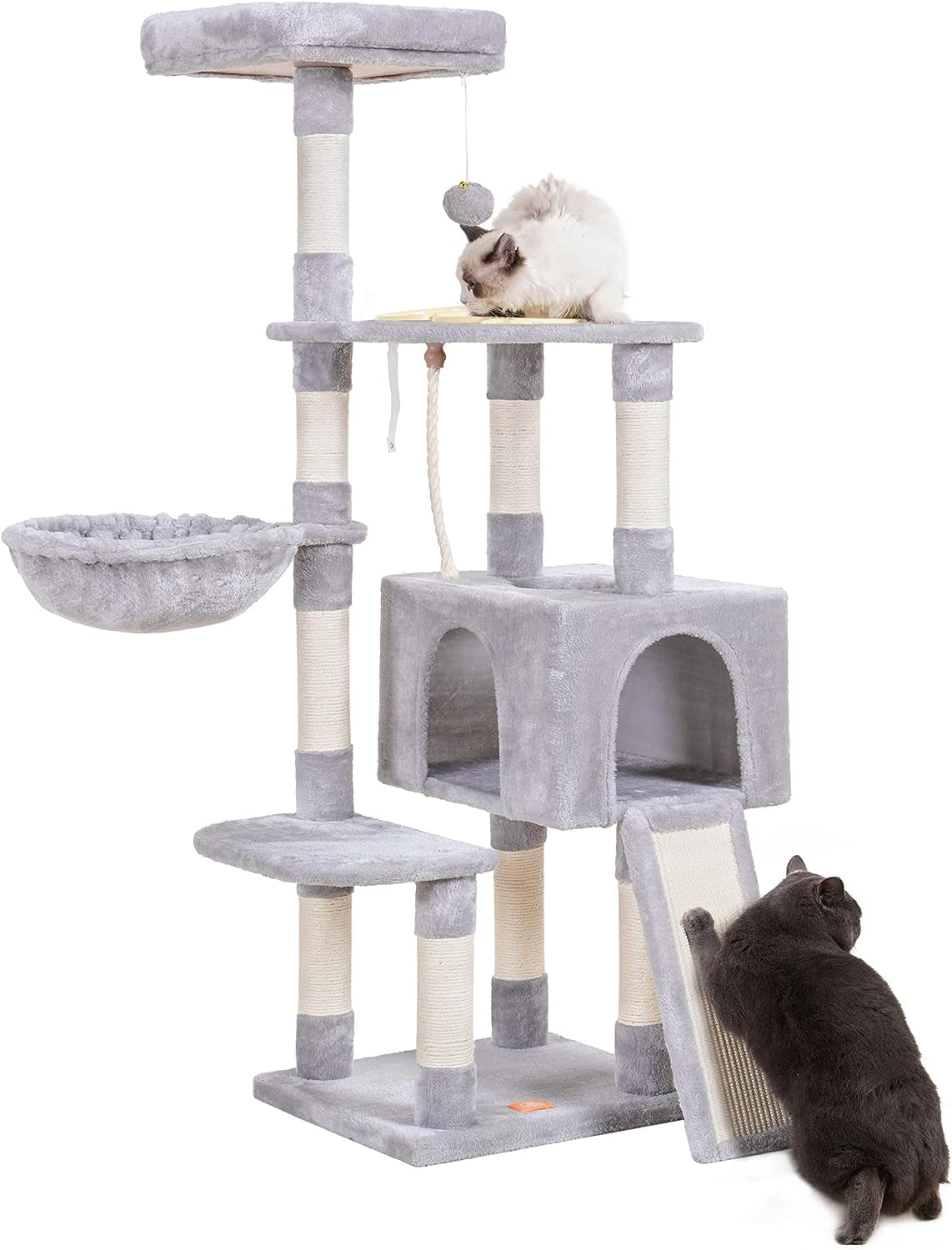  Multi-Level Cat Tree Tower with Scratching Board & Feeding Bowl - Indoor Cat Furniture Condo