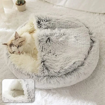 Winter Plush Pet Cat Bed | 2-in-1 Cat Cushion House & Warm Sleep Bag for Small Dogs and Cats