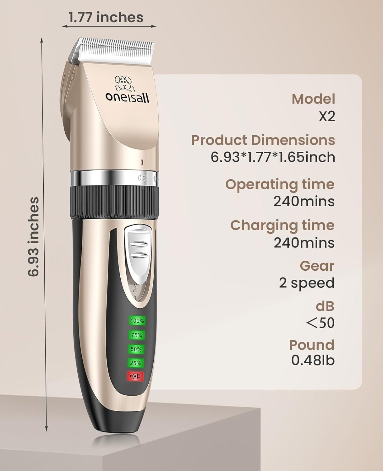 Low Noise Dog Clippers - 2-Speed Rechargeable Grooming Kit for Dogs & Cats