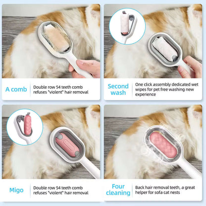 4-in-1 Pet Grooming Brush: Clean, Massage, Fur Removal & Water Tank for Cats and Dogs