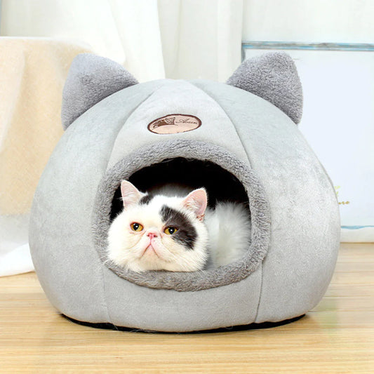 Warm Comfort Cat Bed - Winter Cozy Cave Tent for Small Dogs & Cats, Indoor Pet Basket & Mat