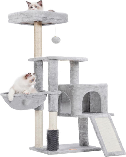  Multi-Level Cat Tree Tower with Scratching Board & Feeding Bowl - Indoor Cat Furniture Condo