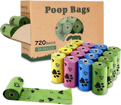 Biodegradable Dog Poop Bags - 720 Extra Thick Leak-Proof Waste Bags with Dispenser, Scented, 4 Colors (Green, Blue, Yellow, Pink)