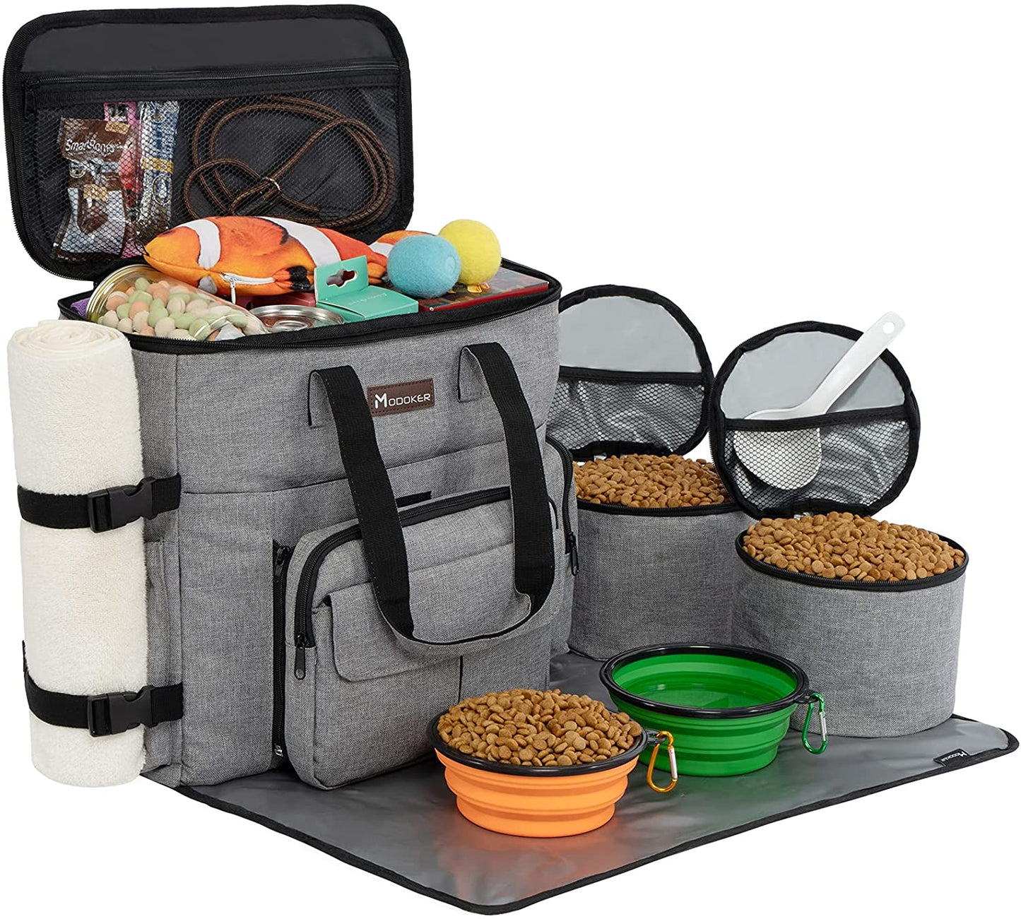 "Airline-Approved Pet Travel Bag for Dogs & Cats | Complete Weekend Set with Multi-Function Pockets, Food Containers, Collapsible Bowls, and Feeding Mat