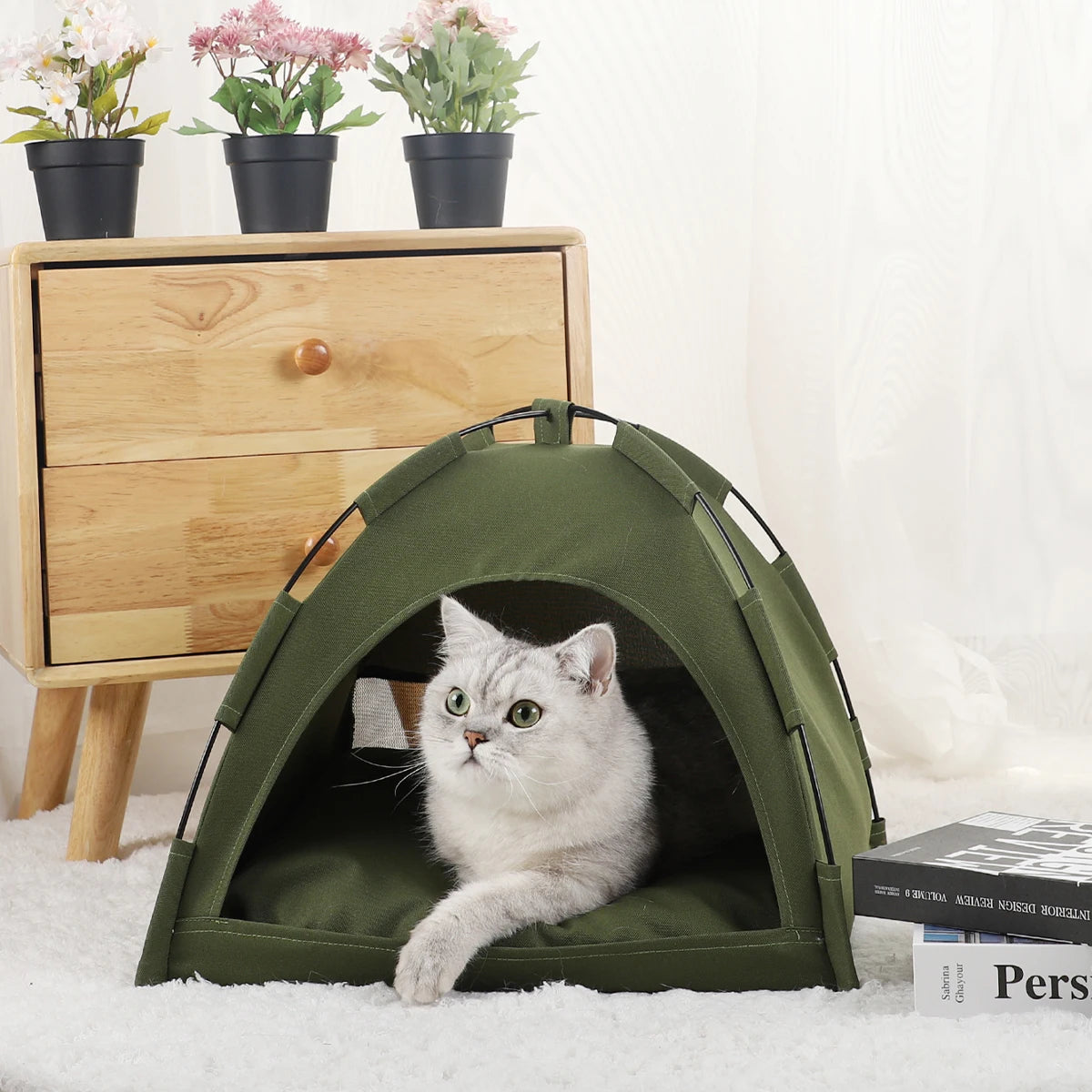 Warm Pet Tent Bed for Cats - Cozy Clamshell House with Cushions, Sofa Basket for Winter, Cat Furniture & Accessories