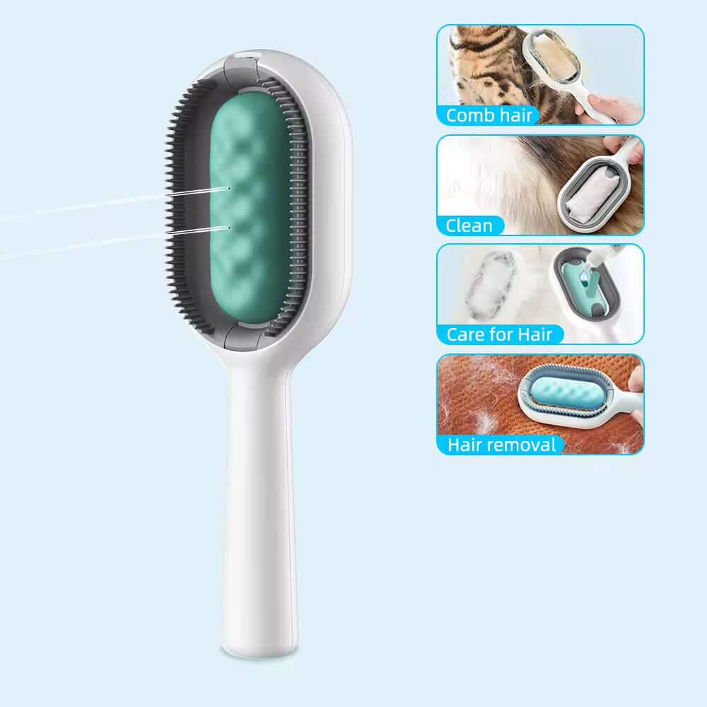 4-in-1 Pet Grooming Brush: Clean, Massage, Fur Removal & Water Tank for Cats and Dogs