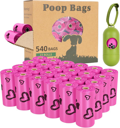 Biodegradable Dog Poop Bags - 720 Extra Thick Leak-Proof Waste Bags with Dispenser, Scented, 4 Colors (Green, Blue, Yellow, Pink)