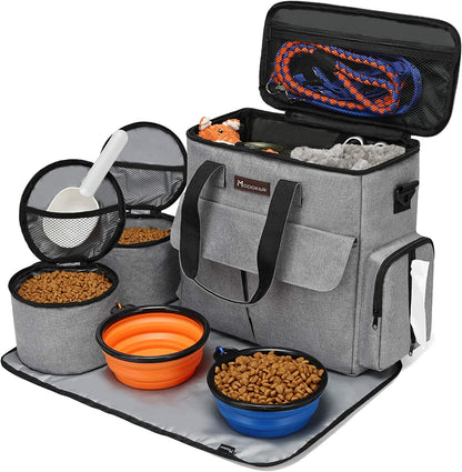 "Airline-Approved Pet Travel Bag for Dogs & Cats | Complete Weekend Set with Multi-Function Pockets, Food Containers, Collapsible Bowls, and Feeding Mat