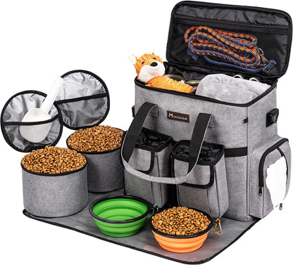 "Airline-Approved Pet Travel Bag for Dogs & Cats | Complete Weekend Set with Multi-Function Pockets, Food Containers, Collapsible Bowls, and Feeding Mat