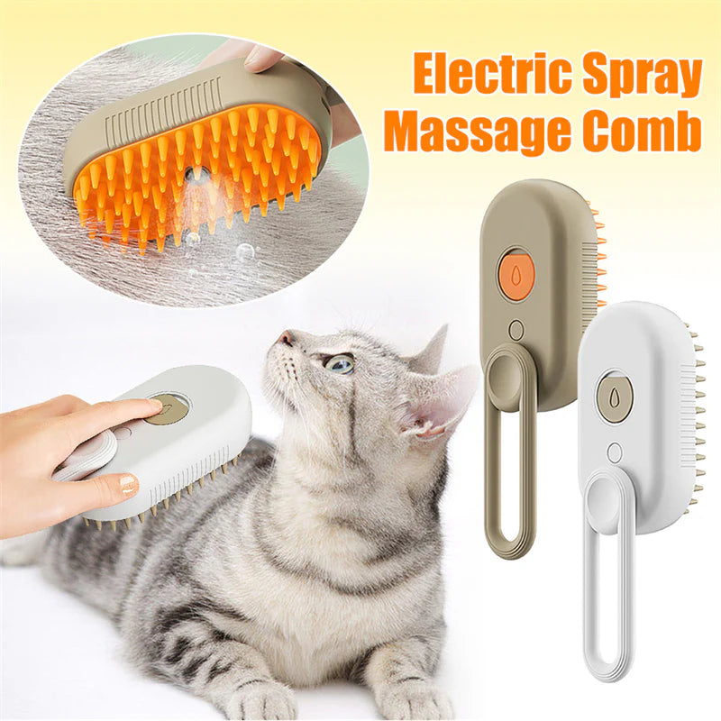 3-in-1 Electric Pet Grooming Brush – Cat & Dog Steamy Brush for Massage, Hair Removal, and Grooming