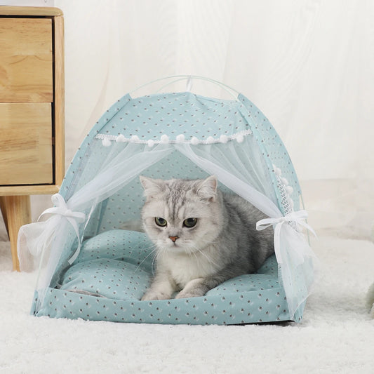 Warm Pet Tent Bed for Cats - Cozy Clamshell House with Cushions, Sofa Basket for Winter, Cat Furniture & Accessories