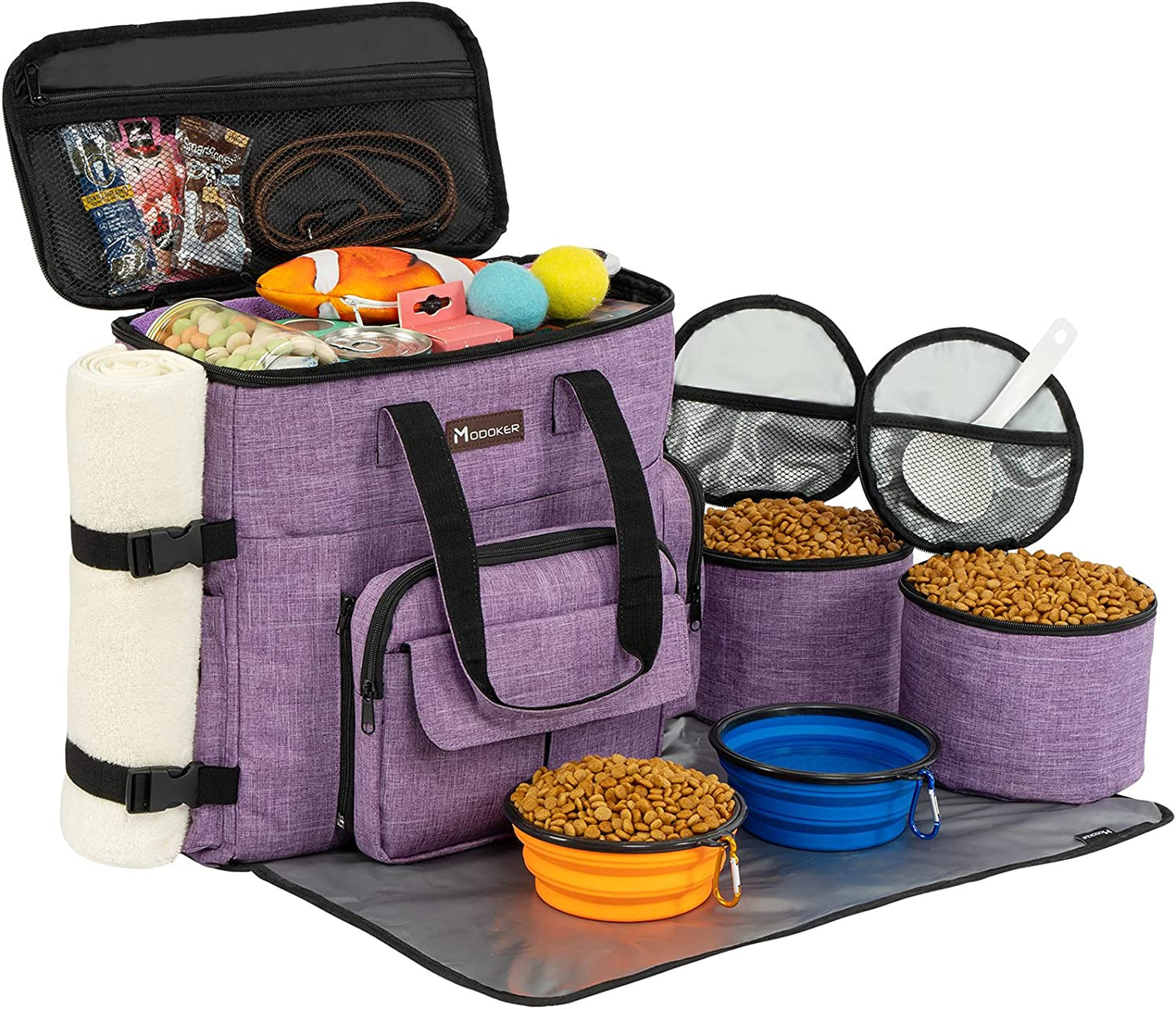 "Airline-Approved Pet Travel Bag for Dogs & Cats | Complete Weekend Set with Multi-Function Pockets, Food Containers, Collapsible Bowls, and Feeding Mat