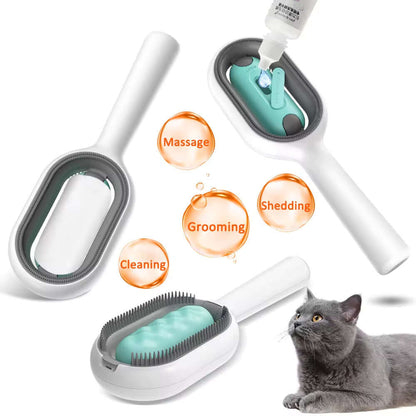 4-in-1 Pet Grooming Brush: Clean, Massage, Fur Removal & Water Tank for Cats and Dogs