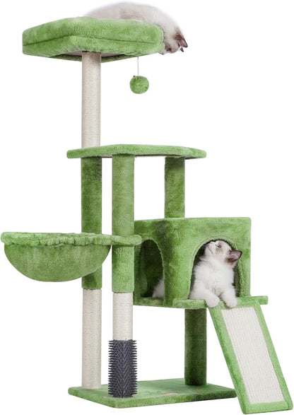  Multi-Level Cat Tree Tower with Scratching Board & Feeding Bowl - Indoor Cat Furniture Condo