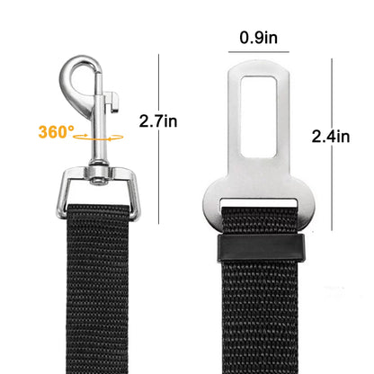 Adjustable Pet Car Seat Belts (2-Pack) - Vehicle Safety Harness for Dogs & Cats, Black Nylon