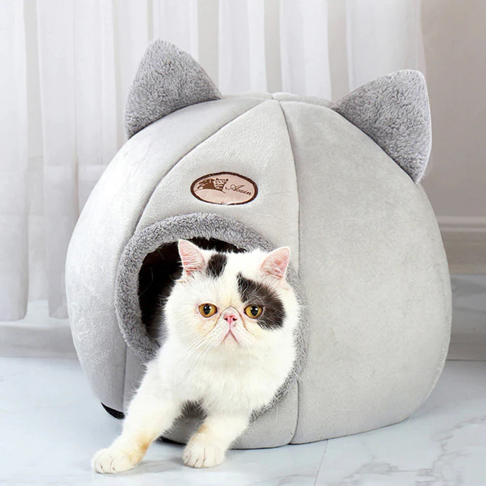 Warm Comfort Cat Bed - Winter Cozy Cave Tent for Small Dogs & Cats, Indoor Pet Basket & Mat