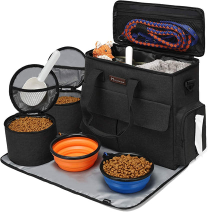 "Airline-Approved Pet Travel Bag for Dogs & Cats | Complete Weekend Set with Multi-Function Pockets, Food Containers, Collapsible Bowls, and Feeding Mat