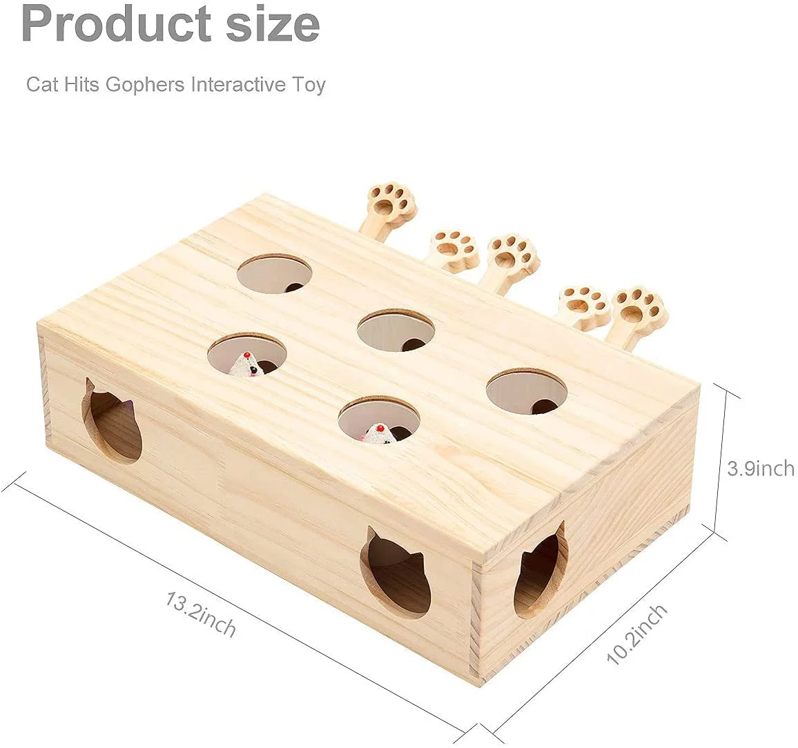 Interactive Whack-a-Mole Cat Toy – Solid Wood Kitten Catch Mice Game