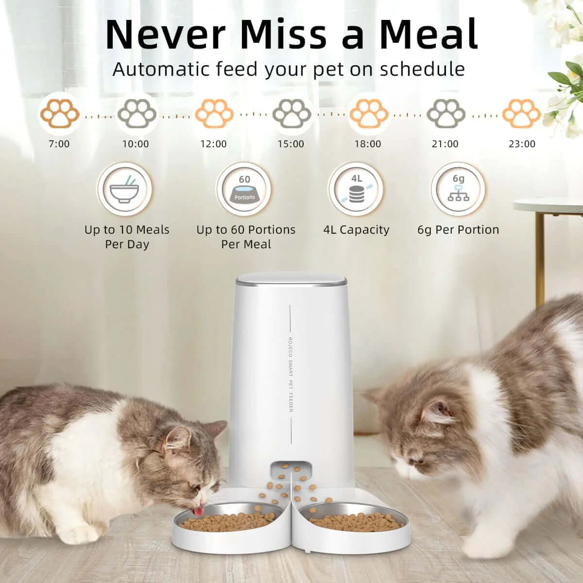 Smart Automatic Cat Feeder - Wifi & Remote Control Kibble Dispenser for Cats & Dog