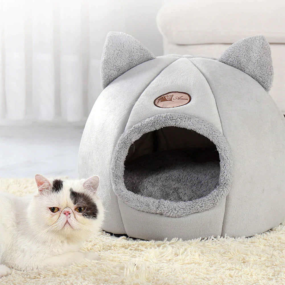 Warm Comfort Cat Bed - Winter Cozy Cave Tent for Small Dogs & Cats, Indoor Pet Basket & Mat