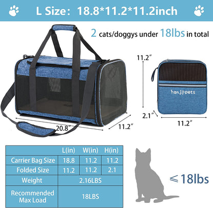 Large Soft-Sided Cat Carrier – Portable, Breathable Mesh, Foldable, Top-Loading, Holds Up to 20 lbs, Fits 2 Cats