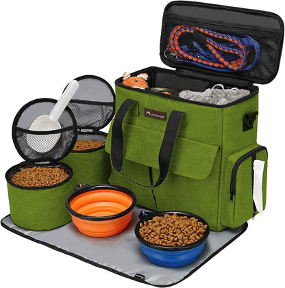 "Airline-Approved Pet Travel Bag for Dogs & Cats | Complete Weekend Set with Multi-Function Pockets, Food Containers, Collapsible Bowls, and Feeding Mat