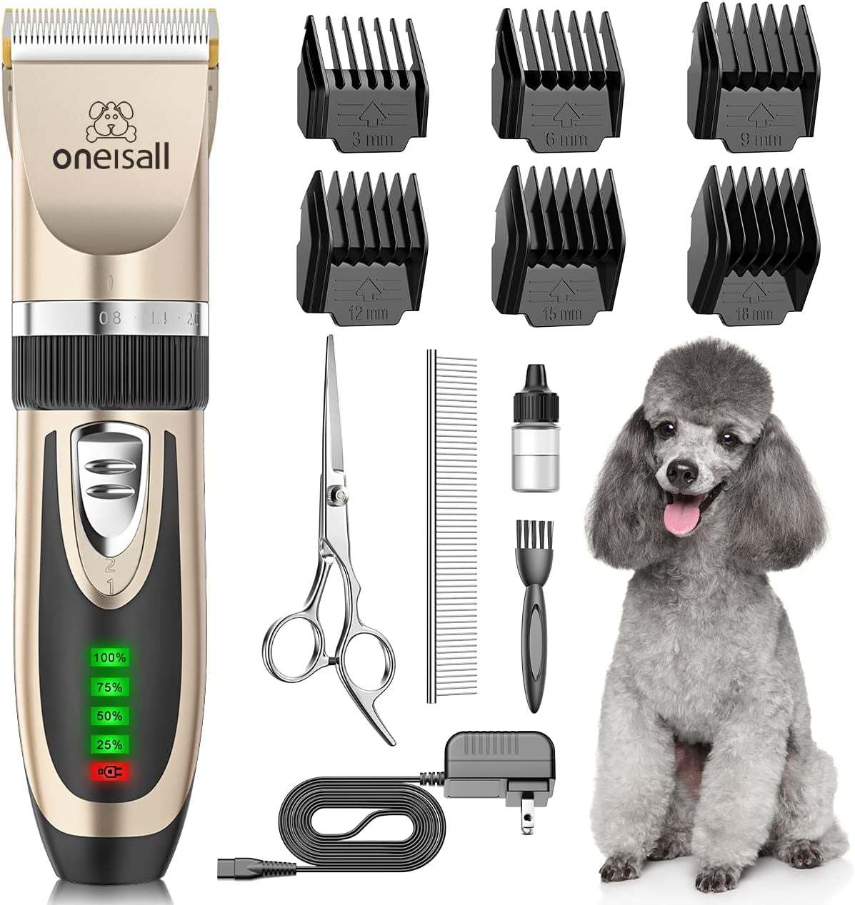 Low Noise Dog Clippers - 2-Speed Rechargeable Grooming Kit for Dogs & Cats