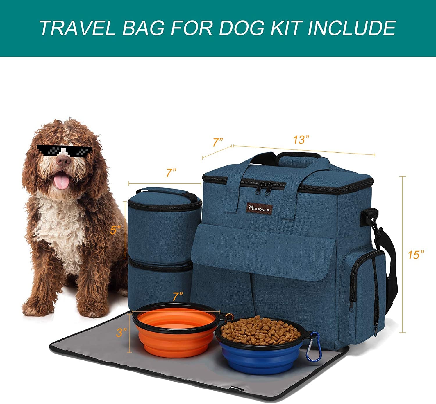 "Airline-Approved Pet Travel Bag for Dogs & Cats | Complete Weekend Set with Multi-Function Pockets, Food Containers, Collapsible Bowls, and Feeding Mat