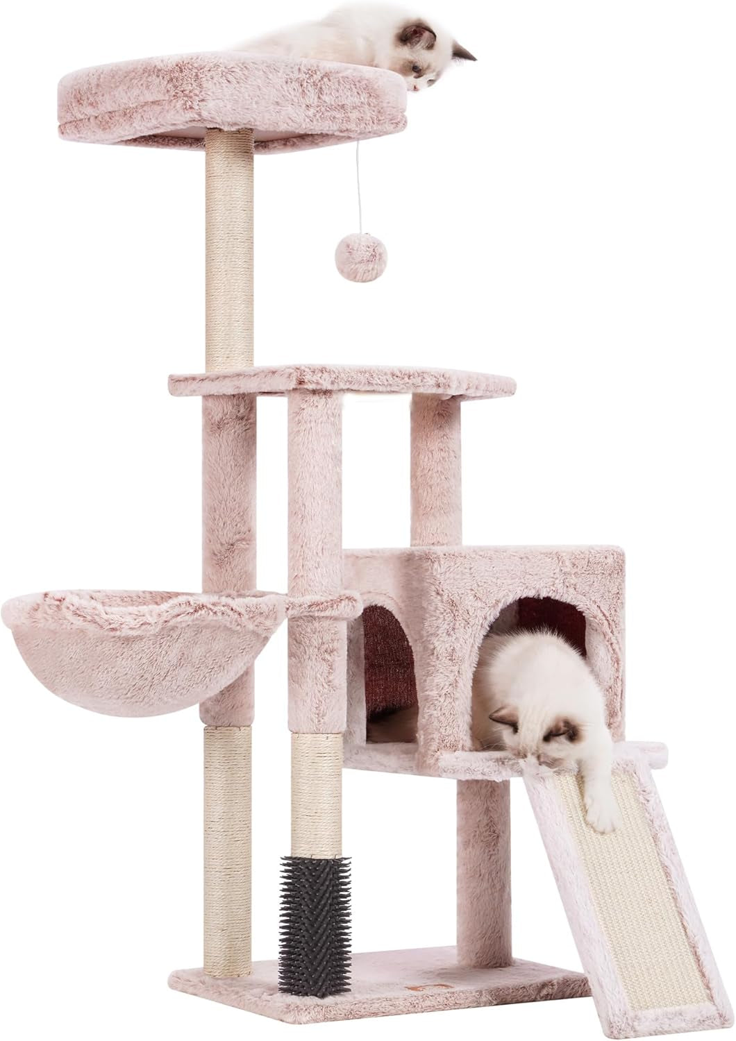  Multi-Level Cat Tree Tower with Scratching Board & Feeding Bowl - Indoor Cat Furniture Condo