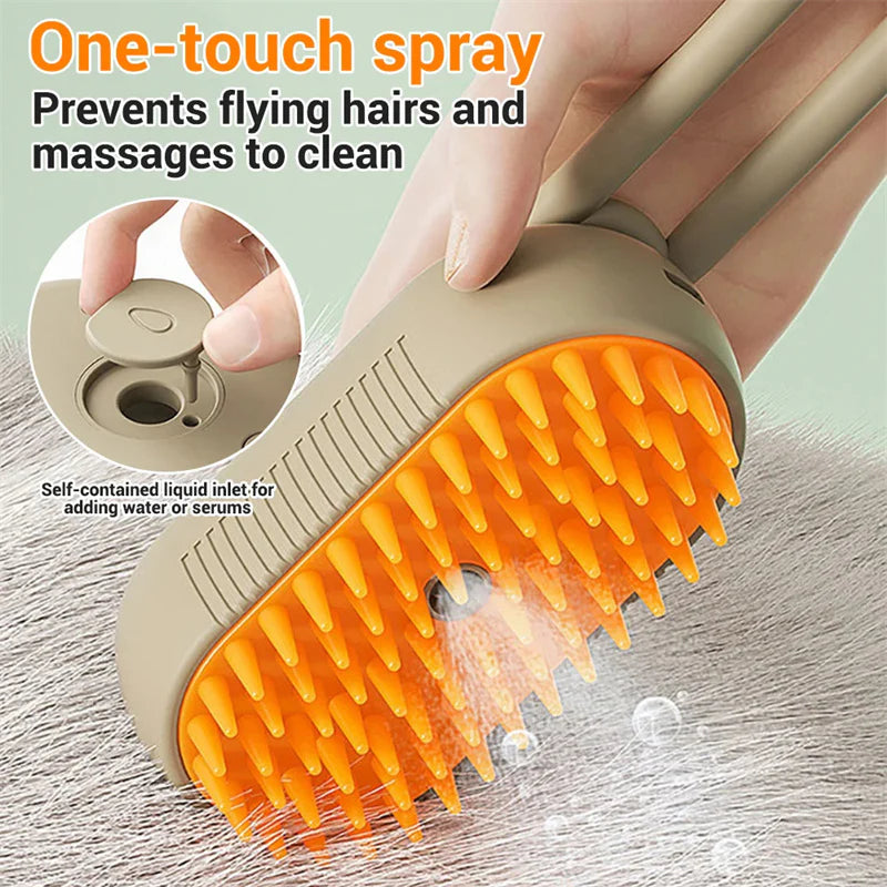 3-in-1 Electric Pet Grooming Brush – Cat & Dog Steamy Brush for Massage, Hair Removal, and Grooming